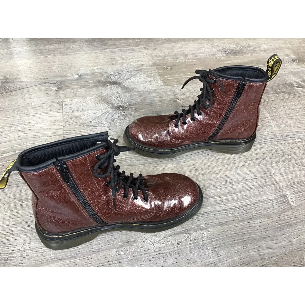 Dr. Martens Youth Boots Girls Size 4 Mauve Glitter Rays 1460 J Combat Boots Zip
